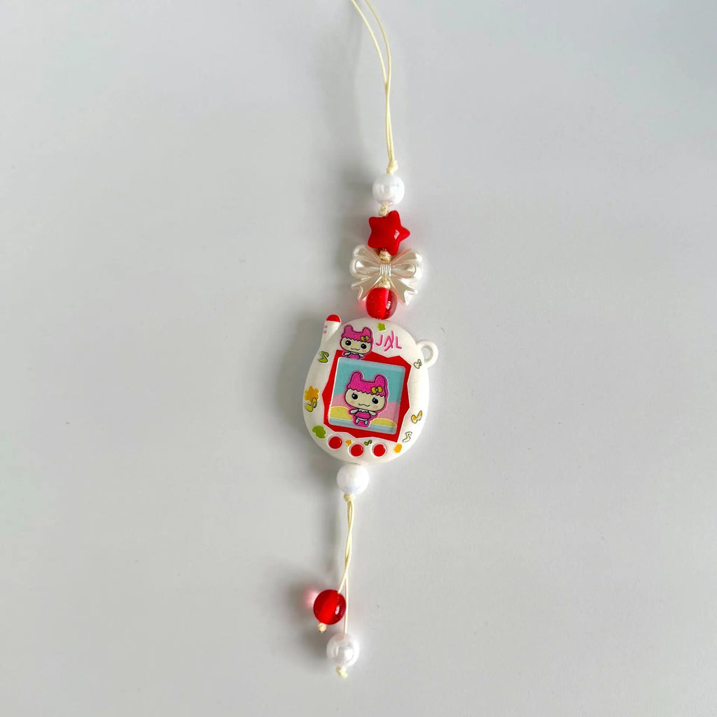 Tamagotchi Beaded Phone Strap with Acrylic Charm