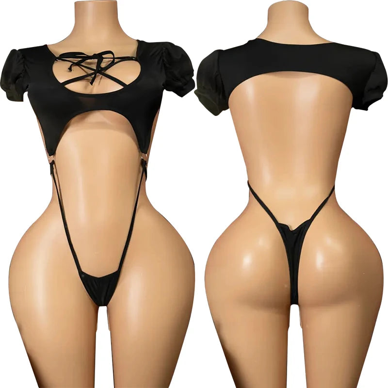 Lingerie Set Hot Sexy Bodysuit Woman Lace Hollow Bra Sets Deep V Halter Neck Babydoll Dress Erotic Underwear One Pieces Lenceria