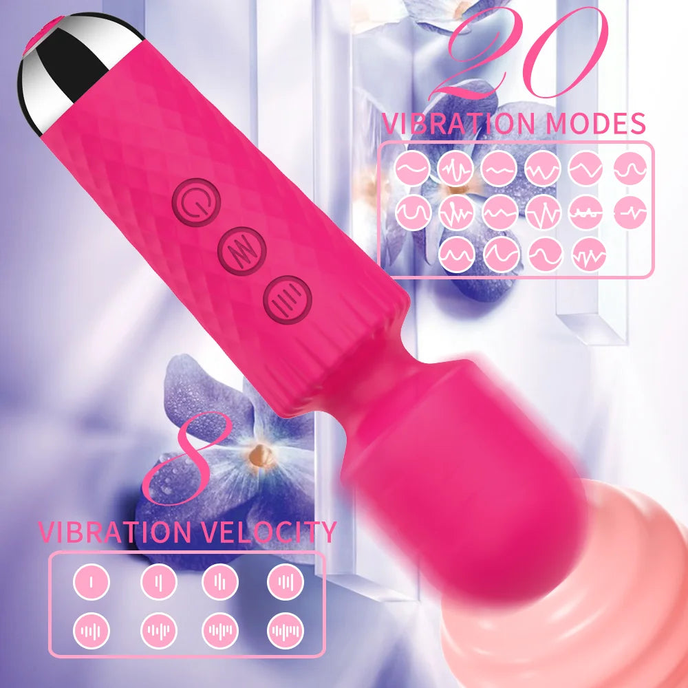 Waterproof Rechargeable Wand Vibrator – 20 Modes/8 Levels