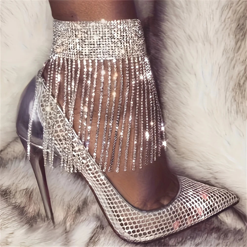 1pcs Rhinestone anklet anklet ethnic style shining tassel charming anklet anklet anklet high heels