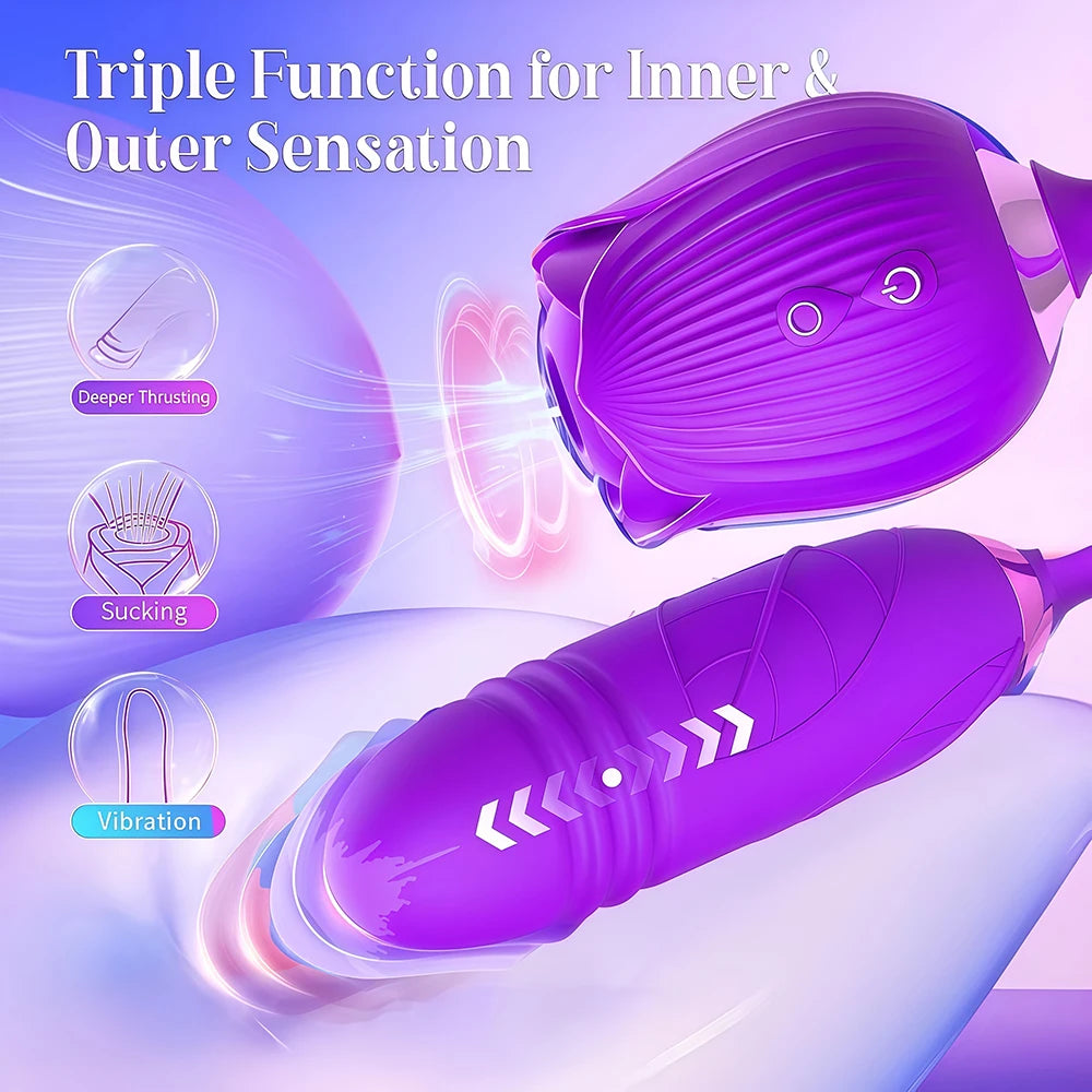 Rose Vibrator Toy for Women Clitoral Sucking Vibrator G-spot Thrusting Dildo Clit Nipple Sucker Vibrater Female Couple Sex Toys