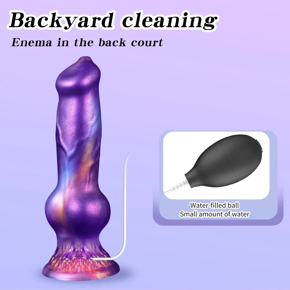 Realistic Dog Dildo With Squirting Enema Soft Silicone Suction Cup Water Syringe For Anal Play Vaginal Cleaning Adult Sex Toys