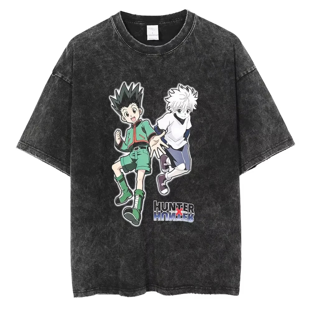 HUNTER×HUNTER T Shirt Kurapika Manga Tshirt Men Women Hip Hop Washed Cotton T-shirt Clothing Summer Short Sleeve Tees Streetwear