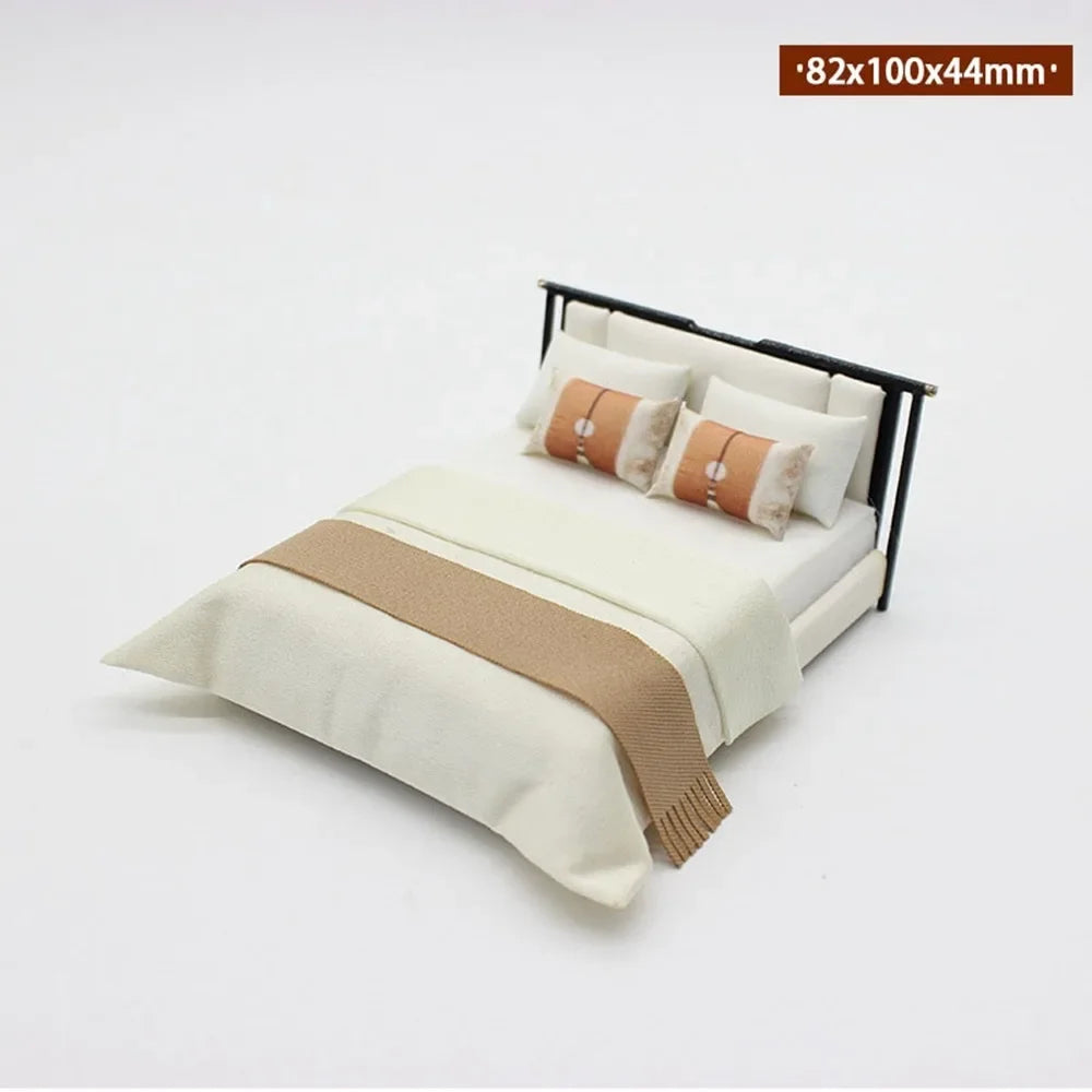 Miniature Dollhouse Bed & Bedside Table Set