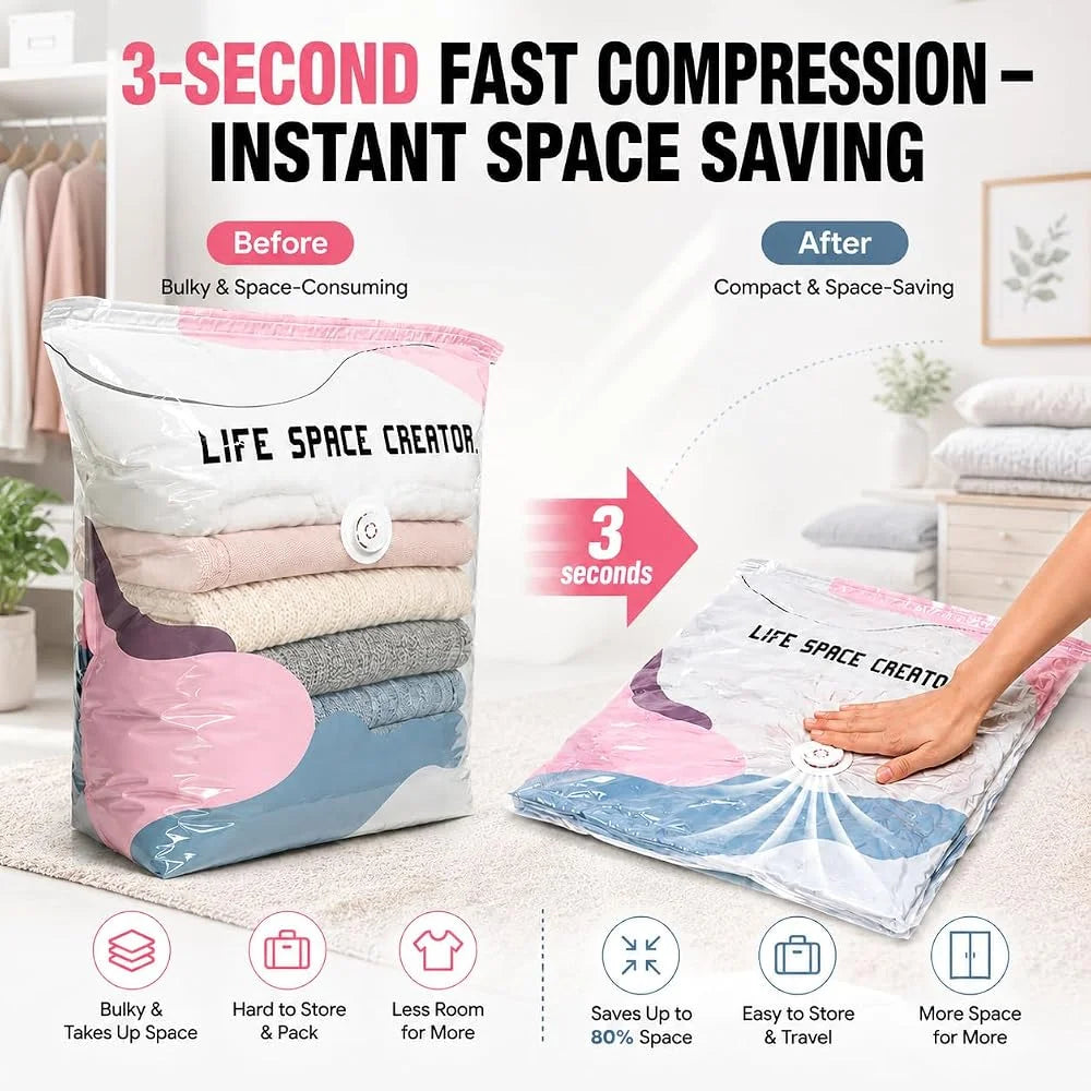 3D Vacuum Storage Bags, Better Life Space Bags Pump Vacuum Storage Bags 3M+3L No Pump, Space Saver For Clothes Storage Bag