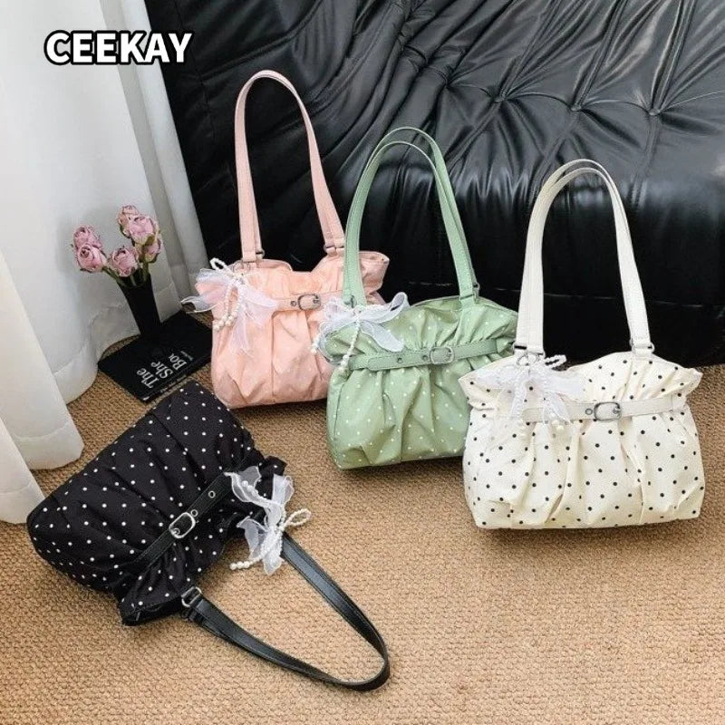 CEEKAY Polka Dot Ruched Shoulder Bag
