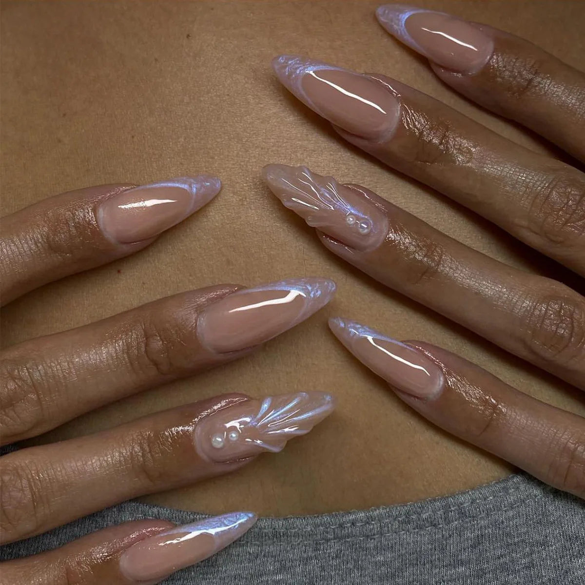 Red Star French Almond Press-On Nails
