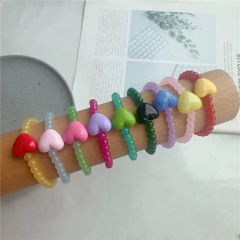 Candy Color Heart & Glass Bead Bracelet