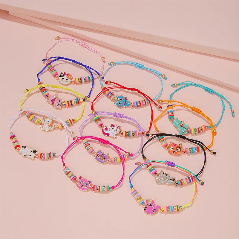 12-Piece Adjustable Cat Charm Bracelet Set