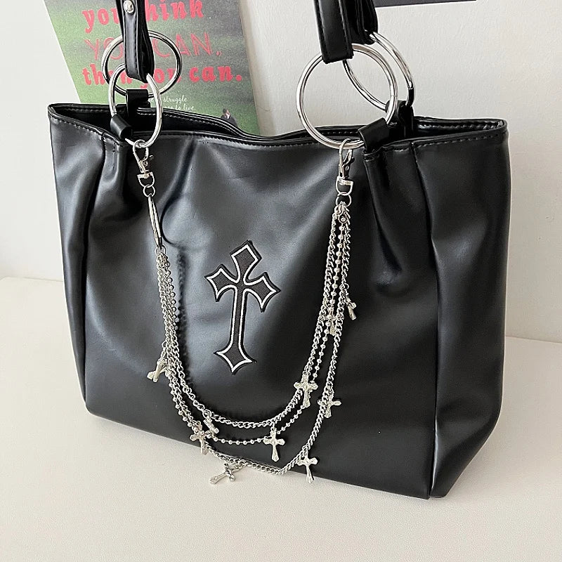 Gothic Chain Faux Leather Tote Bag