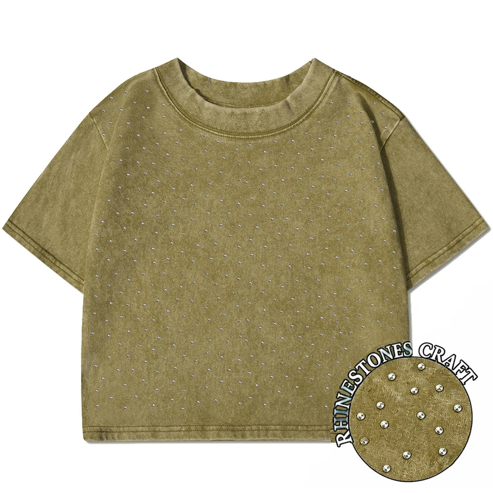 100% Cotton Washed O-Neck Crop T-Shirt