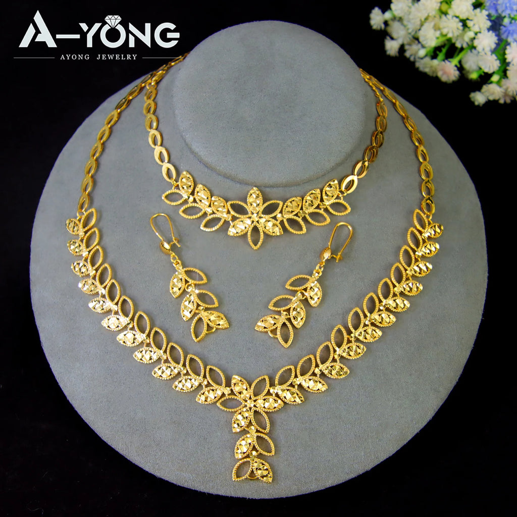 Dubai Gorgeous Bridal Wedding Jewelry Set 24k Gold Plated Ethiopia Exotic Necklace Bracelet Earrings Arabic Women Ethnic Jewelry