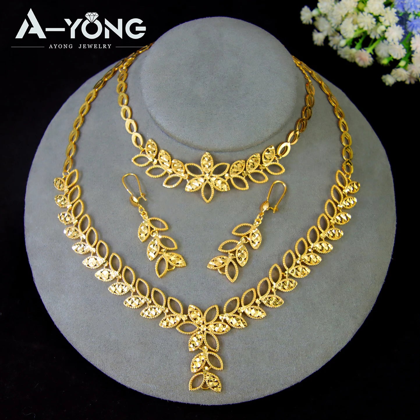 Dubai Gorgeous Bridal Wedding Jewelry Set 24k Gold Plated Ethiopia Exotic Necklace Bracelet Earrings Arabic Women Ethnic Jewelry