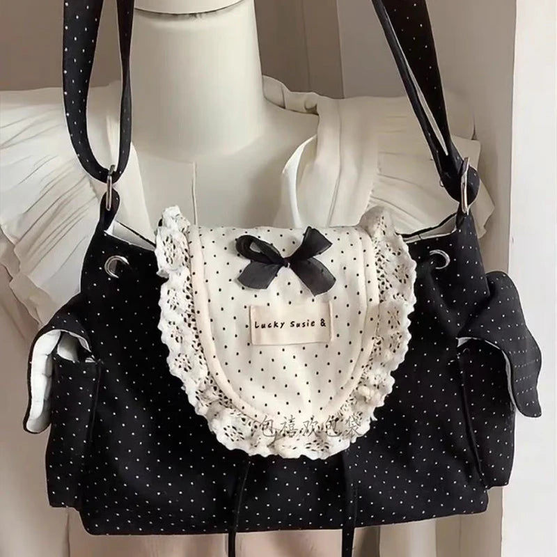 Polka Dot Lace Bow Crossbody Bag