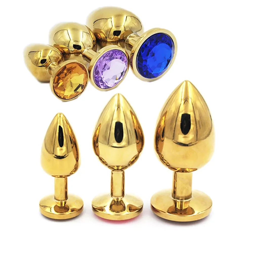 3-Piece Diamond-Base Metal Anal Plug Set