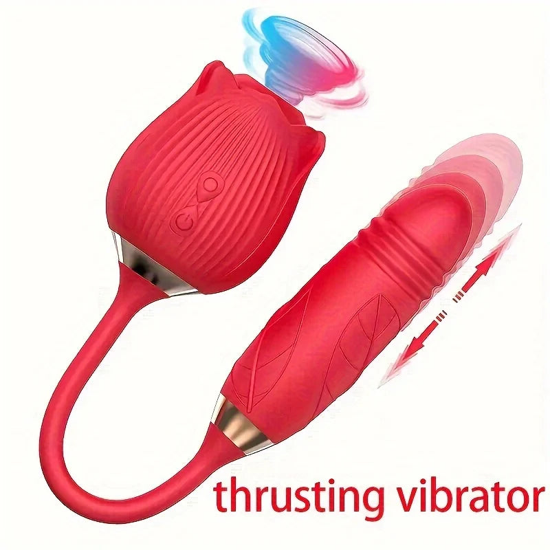 Rose Sex Toys Dildo Vibrator 3in1 Adult Toys with 9 Tongue Licking Thrusting G Spot Vibrator Adult Sex Toy for Woman Man Couples