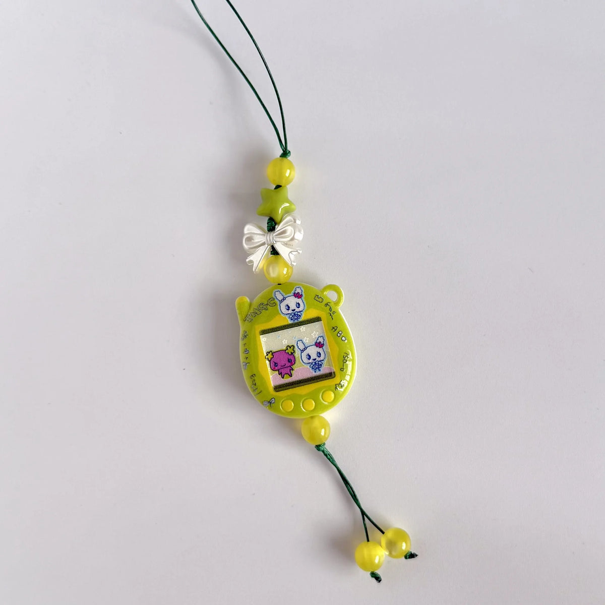 Tamagotchi Beaded Phone Strap with Acrylic Charm