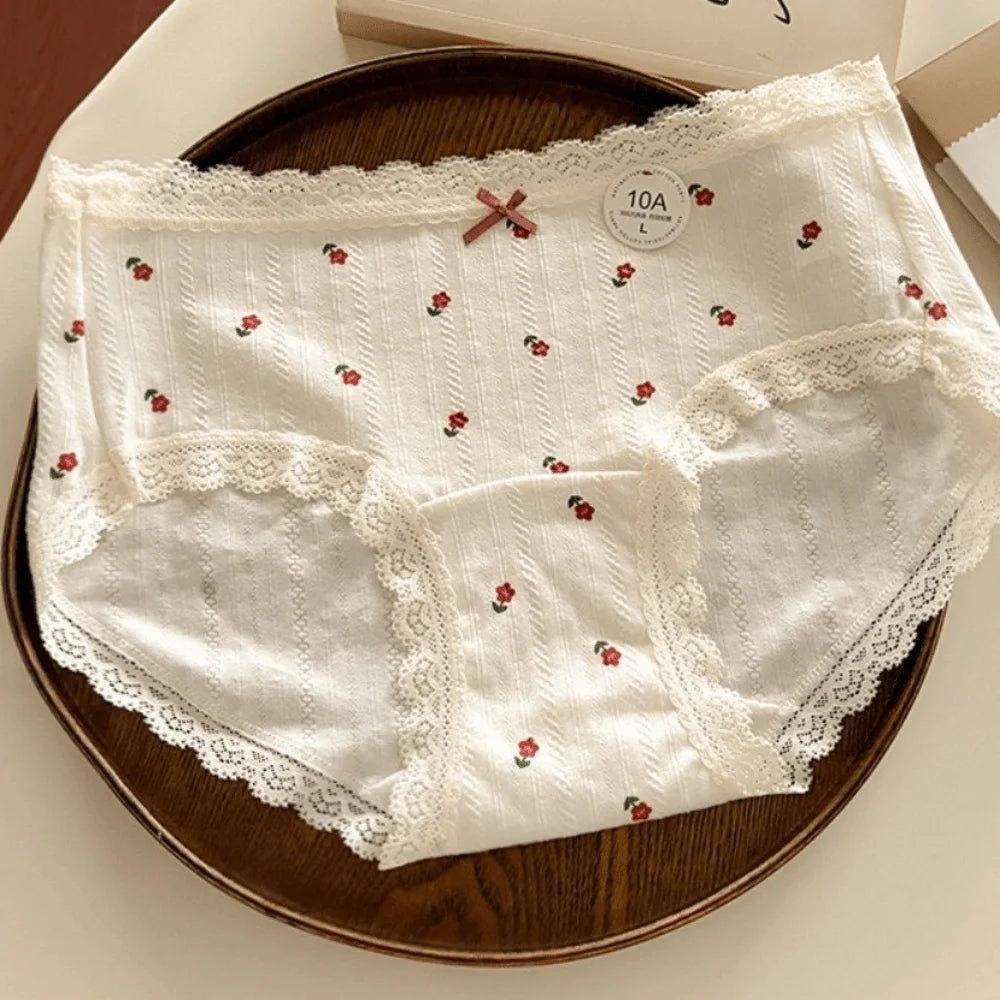 Lingerie Bow Floral Cotton Panties Stripe Polka Dot Underwear for Women Grid Lace Sweet Flower Briefs Lady