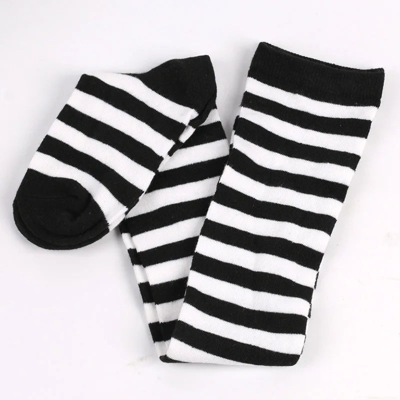 Women Thigh High Over The Knee Socks for Girl Black White Striped Hosiery Long Cotton Stockings Kawaii Knitted Leg Warmers Socks