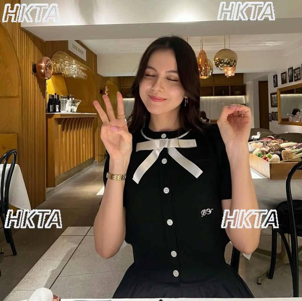Japanese Style Sweet Stereo Bows Knitting Tshirt Cardigan Top Women Summer New Loose Casual Solid Short-sleeve Knitting Shirt