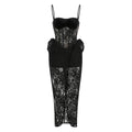 Women's Black Lace Corset Sheer-Split Maxi Dress