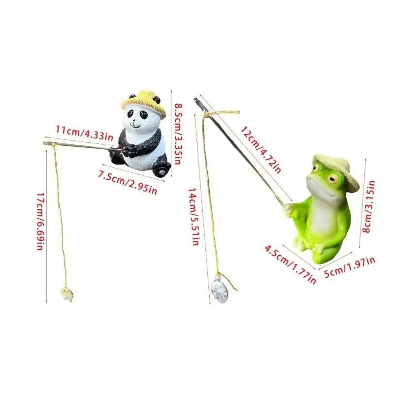 E8BD Funny Frogs Panda Fishing Figurine Resins Garden Statue for Outdoor Decoration and Landscaping Collectible Sculpture