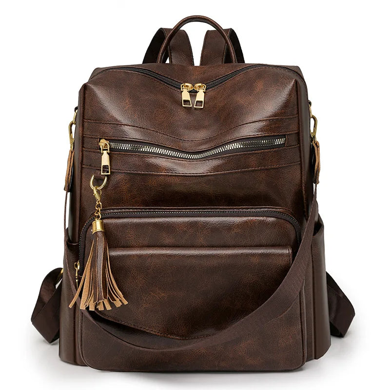 Women's Large PU Leather Tassel Backpack Purse