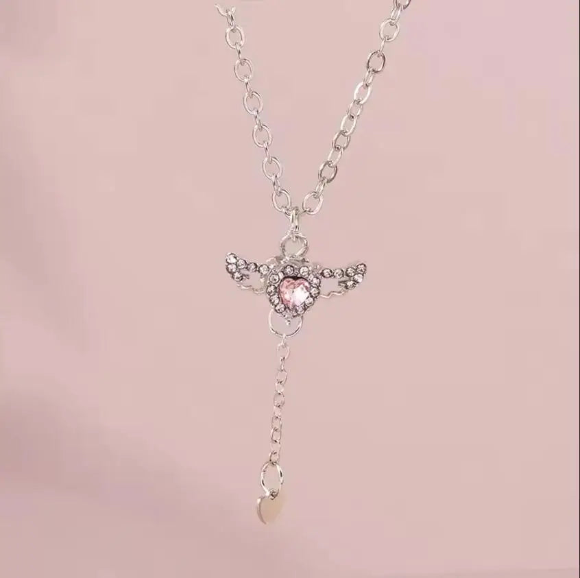 Pink Zircon Heart & Bow Pendant Necklace