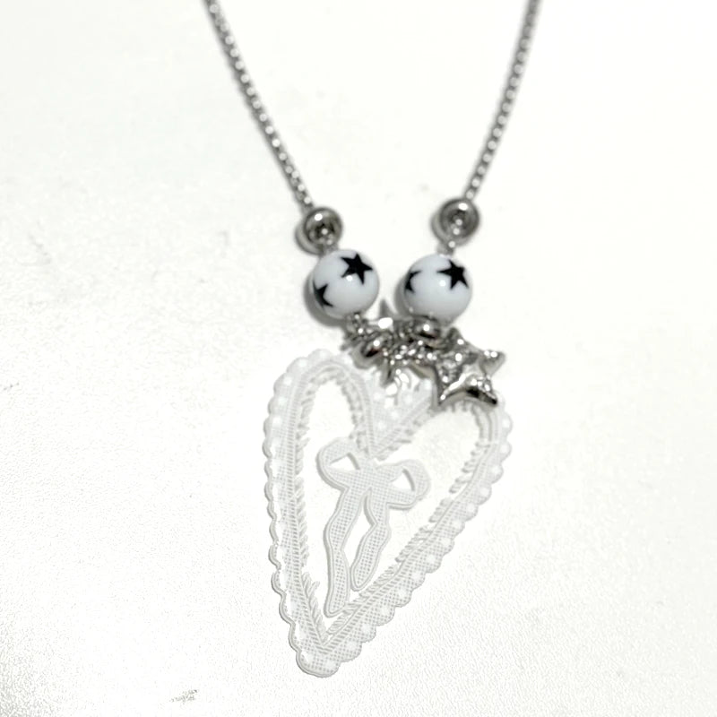 Pink Star, Lace & Bow Y2K Pendant Necklace