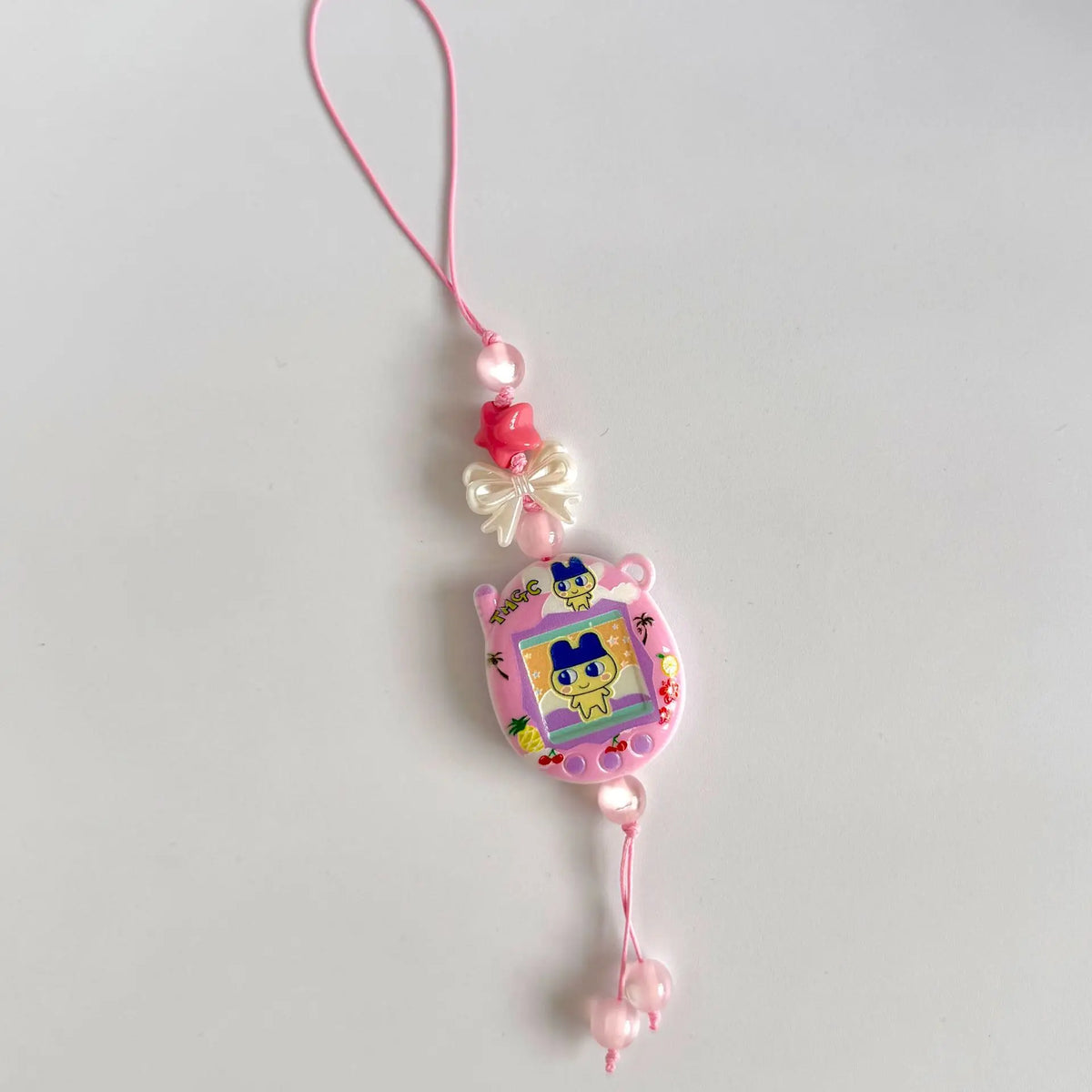 Tamagotchi Beaded Phone Strap with Acrylic Charm