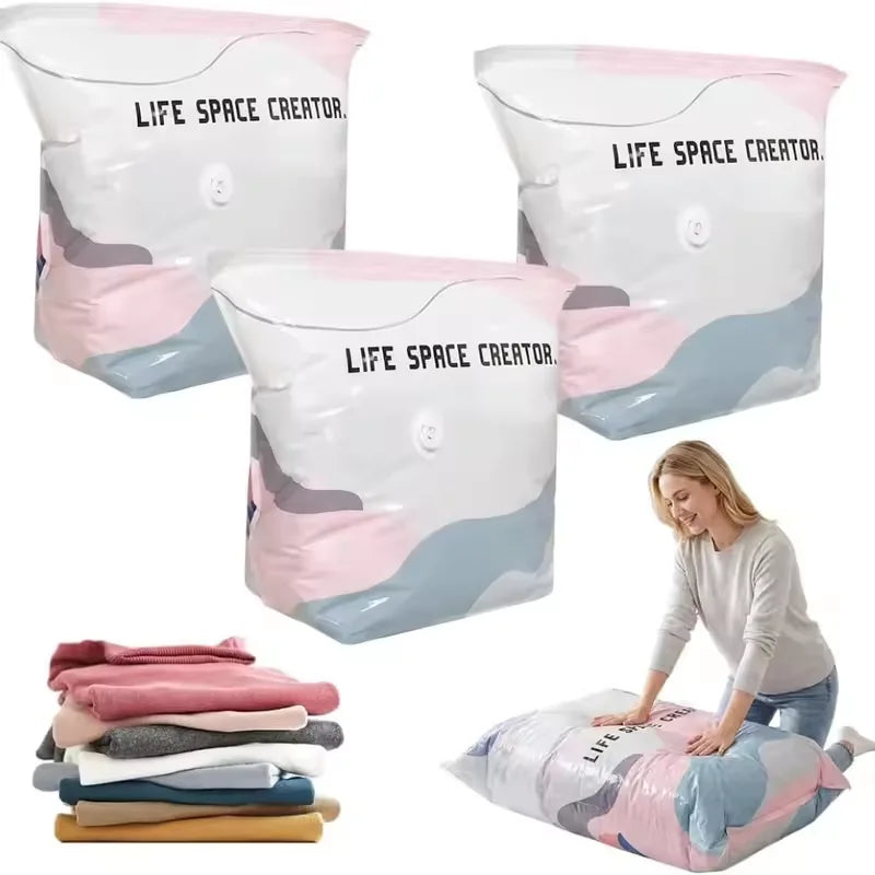 3D Vacuum Storage Bag Set – 3 Medium + 3 Large