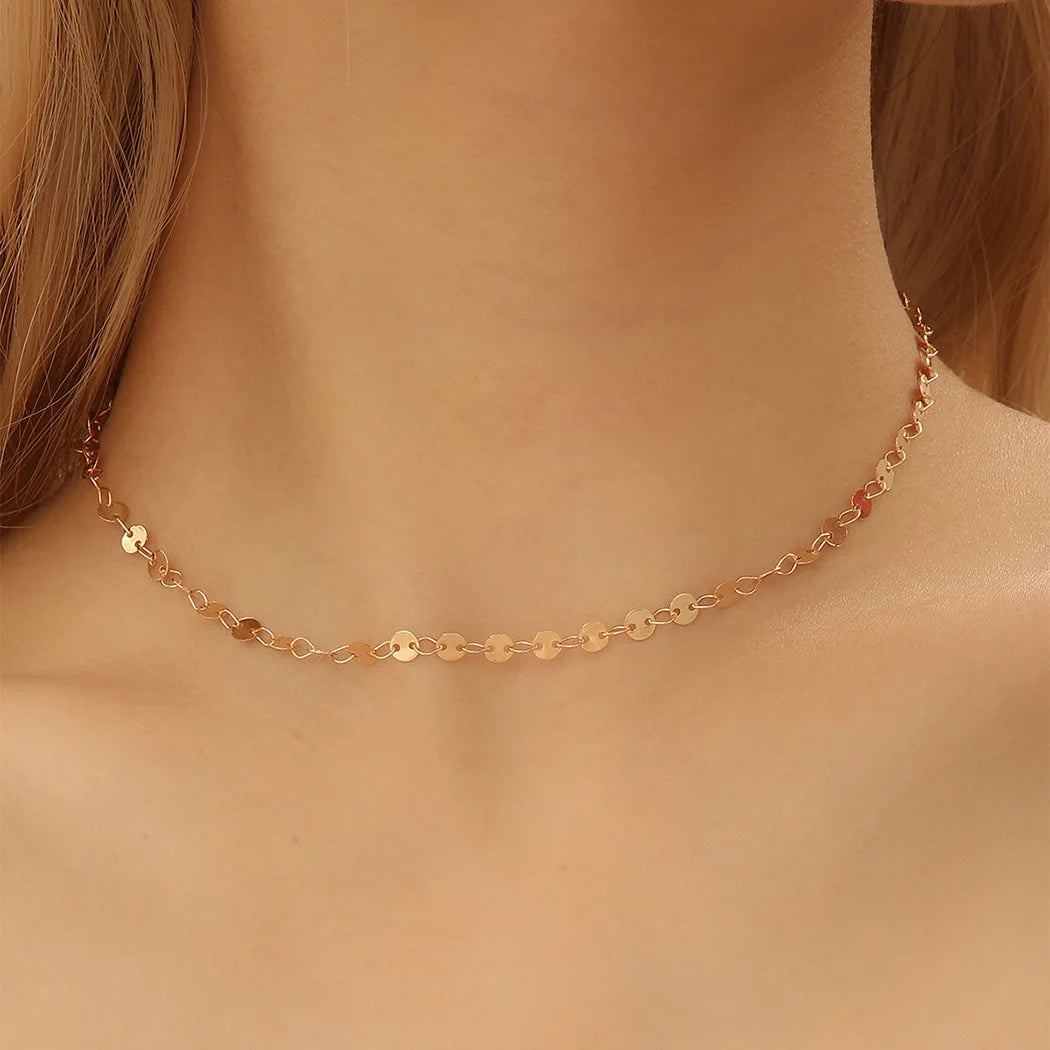 Women's Chokers Necklace Golden Color Round Metal Sequin Collar Short Chain Simple Punk Necklace Trendy Jewelry Gift