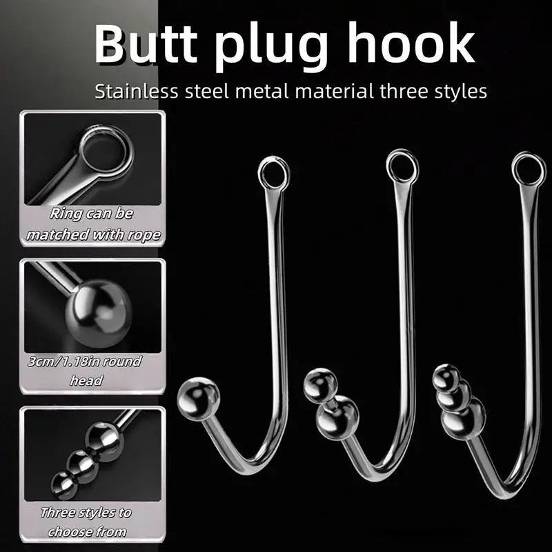 Stainless Steel Anal Hook with Beads