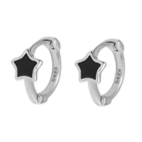 Black Enamel Heart & Star Huggie Earrings