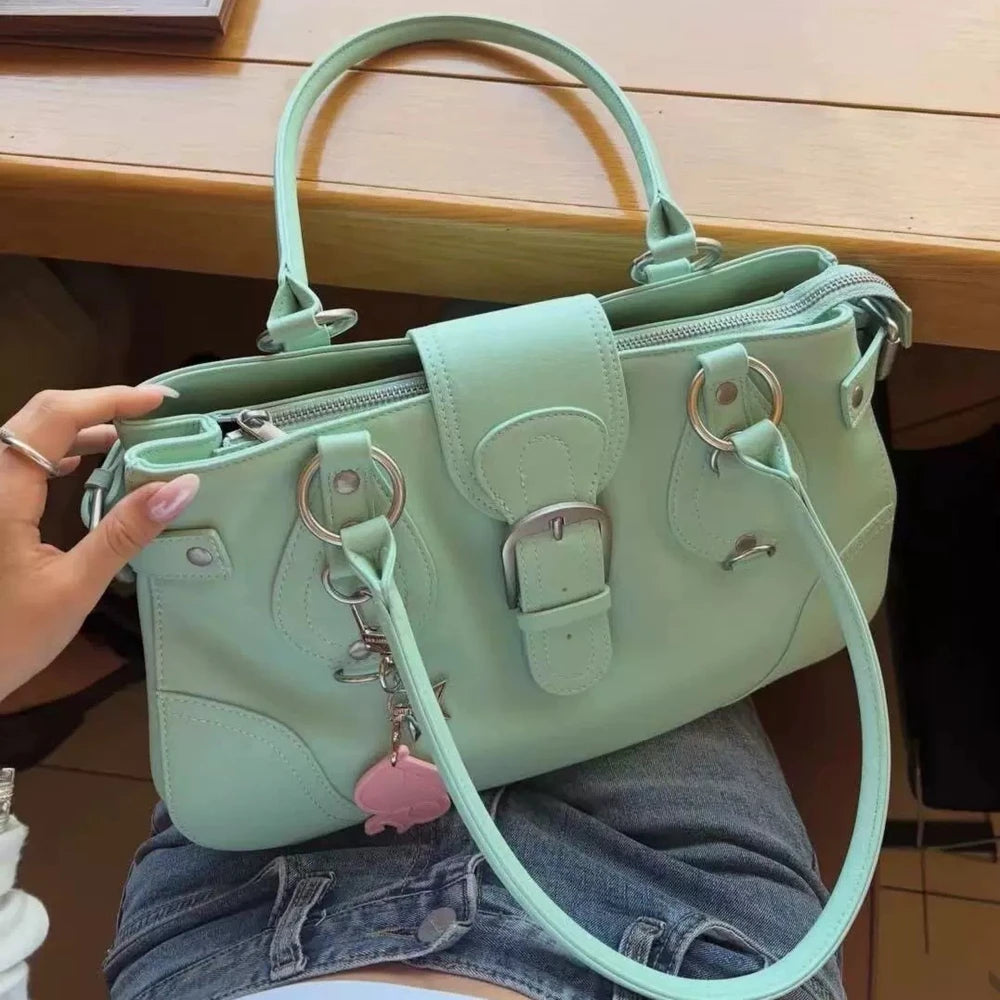 Vintage Mint Green Buckle Shoulder Bag