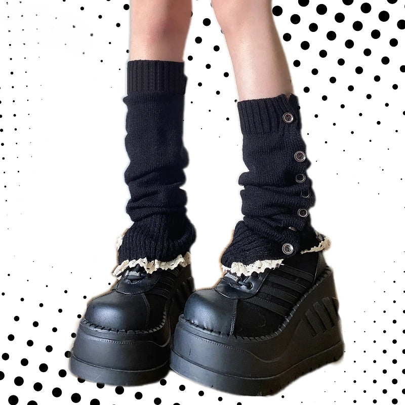 Button-Detail Knitted Y2K Leg Warmers