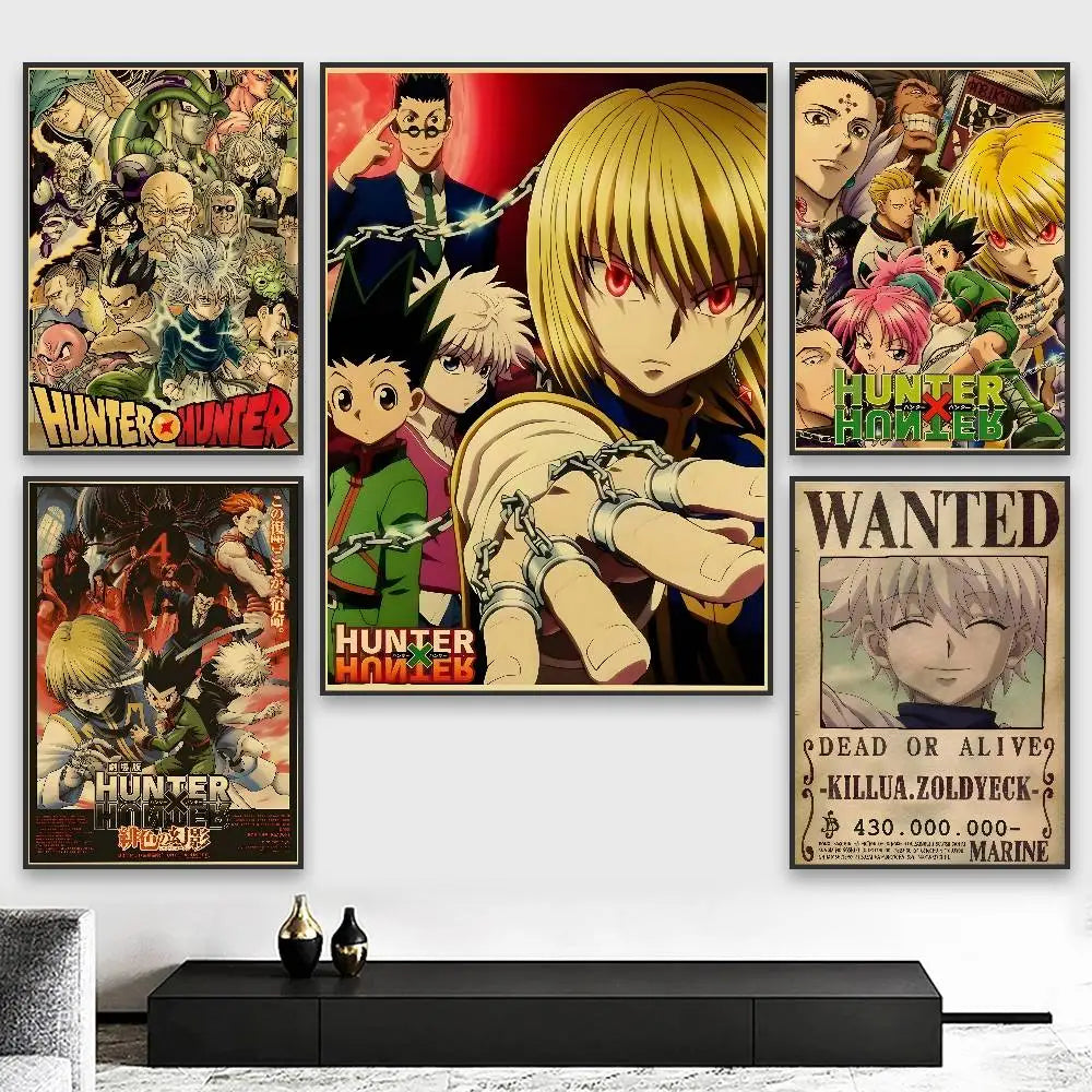 H-HunterXHunter Retro Poster HD Art Sticky Wall Waterproof Home Living Room Bedroom Bar Aesthetic Decoration