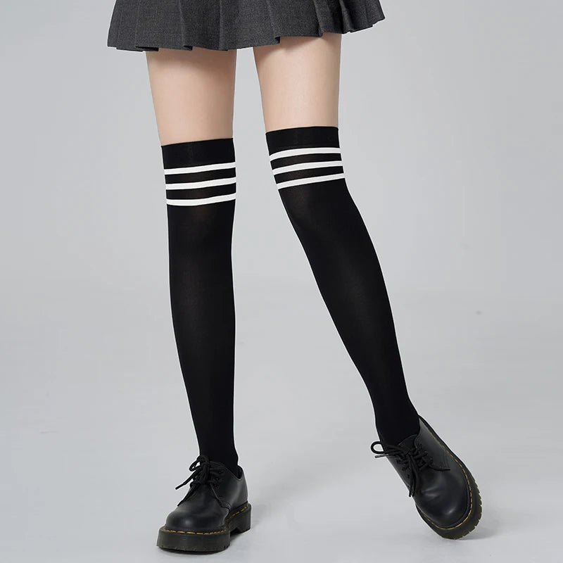 Women Thigh High Socks Striped Girls JK Long Stockings Female Ultra Thin Breathable Nylon Over Knee Socks Lady Sport Leg Warmers