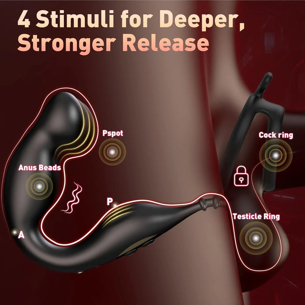 9-Mode Anal Vibrator with Removable Triple Rings