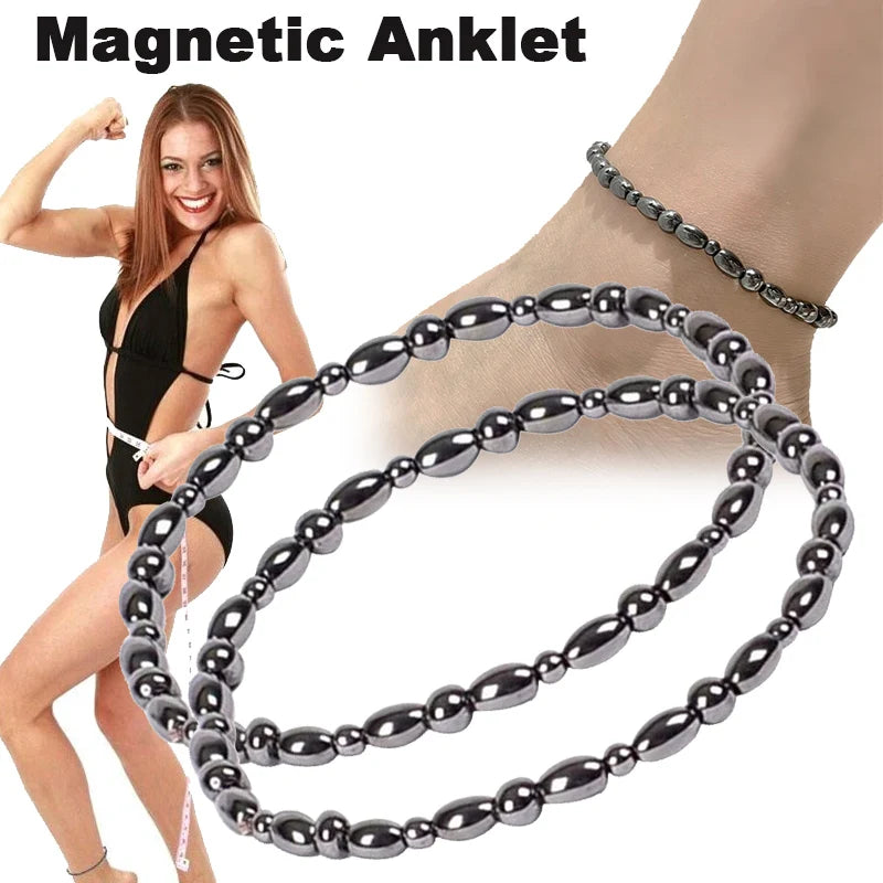 Lose Weight Girl Women Men Charm Magnetic Black Stone Anklet Natural Black Obsidian Magnetic Therapy Anklet Slim Hematite Anklet