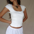 White Lace-Trim Square-Neck Milkmaid Crop Top