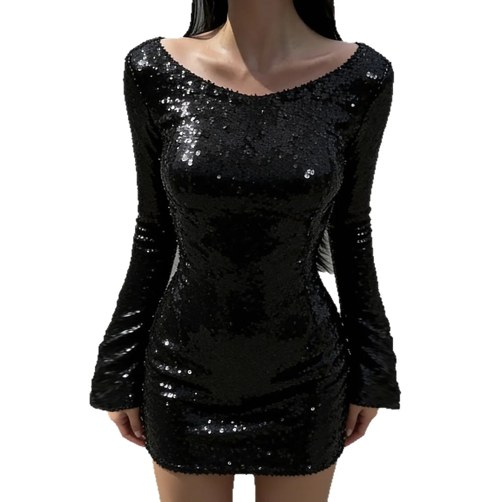 Hotties Sexy Nightclub Style Sequined Big Backless Sexy Butt-covering Short Skirt Pure Lust Sexy Woman Style Dress