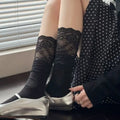 Warm Lace Design Thigh High Socks Knee High Pairs Lace Socks Warm Material Black White Lolita Stockings for Girls