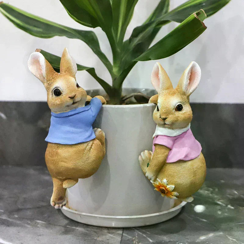 Funny Rabbit Statue Adorable Bunny Sculpture Resin Animal Figurine Decorative Ornament For Outdoor Fairy Garden Patio Yard Tree