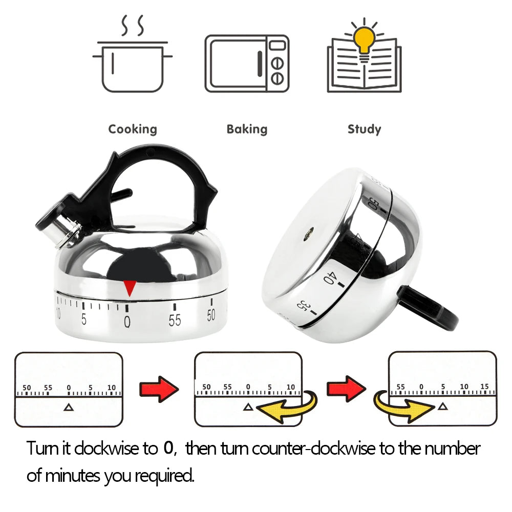 Kettle-Shaped 60-Minute Mechanical Kitchen Timer