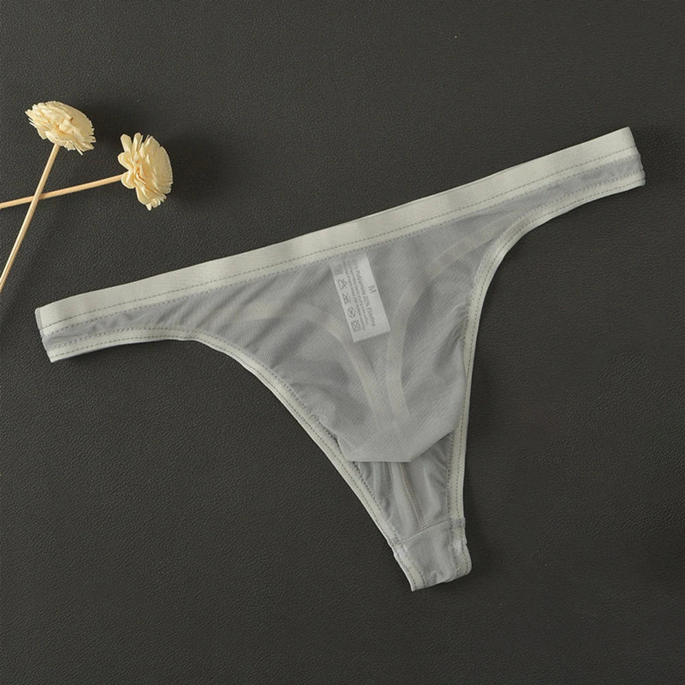 Lingerie Men Lingerie Thongs Low Rise Underpants Men Mesh Pants See-Through Sexy Sheer T Back Breathable T-Back