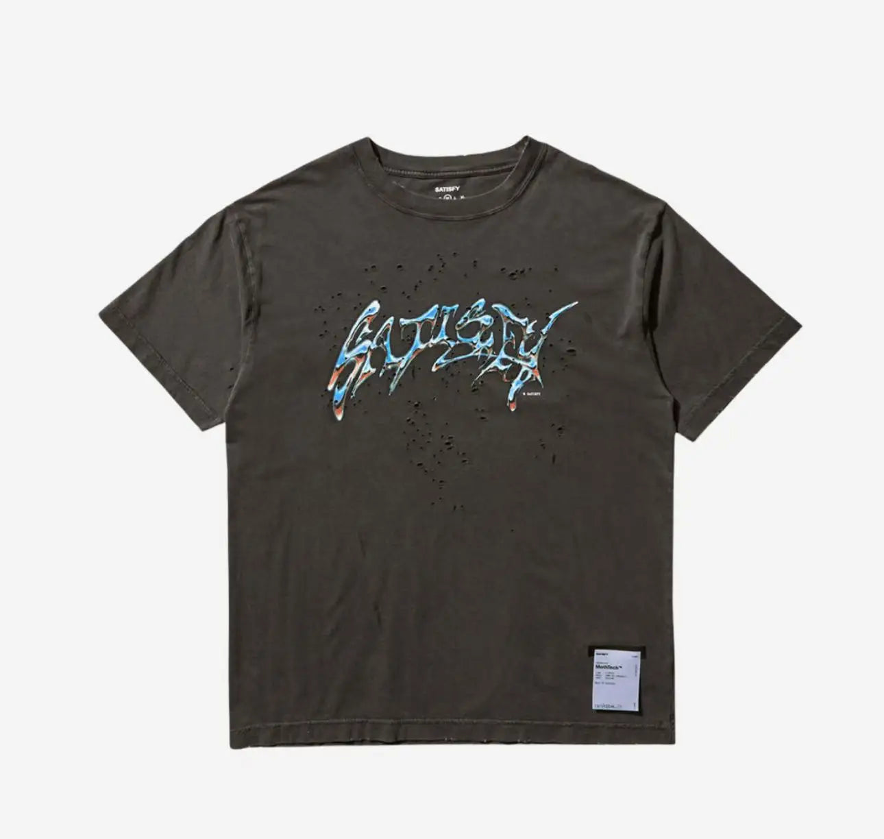 Fashionable round Neck Short Sleeve T-Shirt with Splashed Ink Print And Hole Design from SATISFY Retro Streetwear Brand