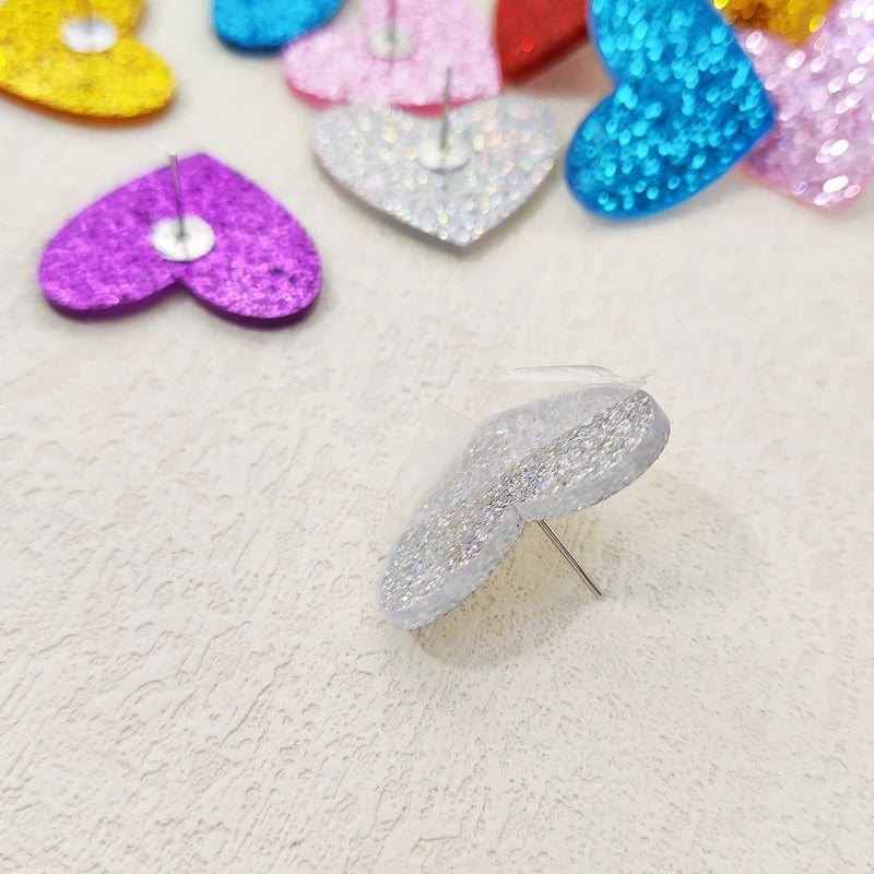 Glitter Peach Heart Acrylic Earrings