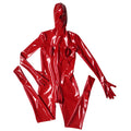 Sexy Cosplay Maid Full Bodysuit Latex Elasitc Sexy Tight PU Faux Leather Oil Shiny Catsuit Bodycon Glove Sleeve Jumpsuit