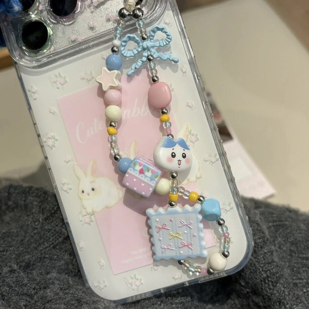 Hachiware Blue Cat Beaded Phone Charm